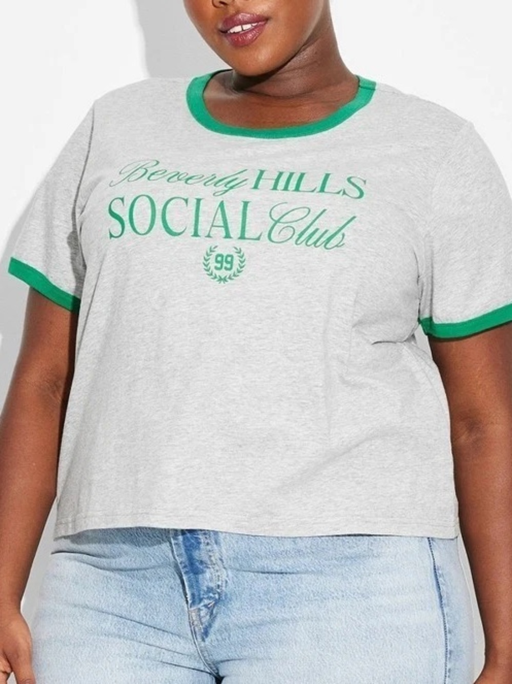 Mighty Fine Beverly Hills Social Club Grey Tee with Green Trim and Green Print